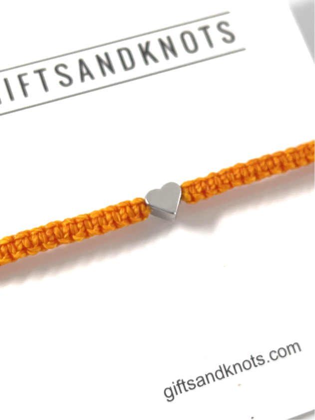 Couple Bracelets Silver Heart Orange Matching Bracelets