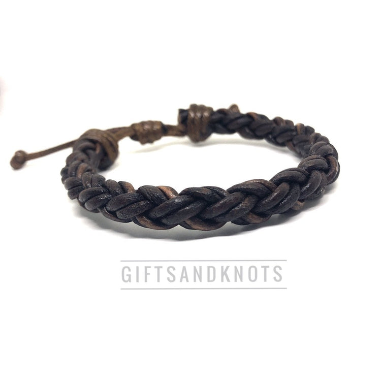 Genuine Braided Leather Bracelets. Dark Antique Brown. Thickness 5/16” inches (8 mm). 8-ply braid, 2mm strands.