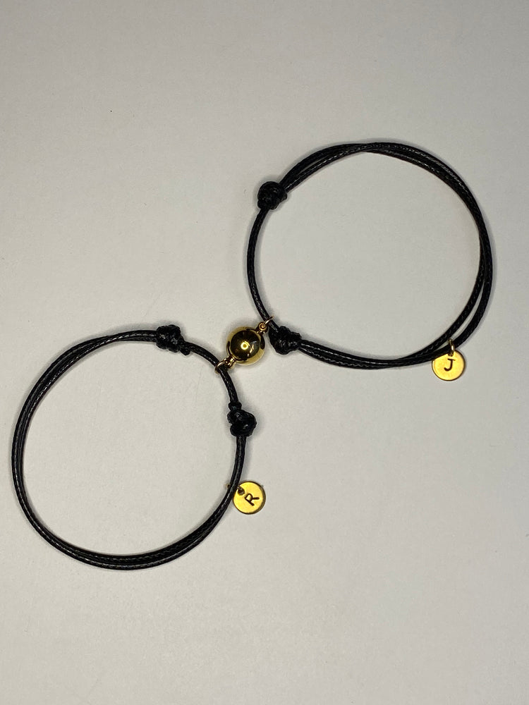 Couples Magnetic Bracelets, Gold Plated, Initial Bracelets, Simple Bracelets, Initial Letter Personalization - Gifts & Knots