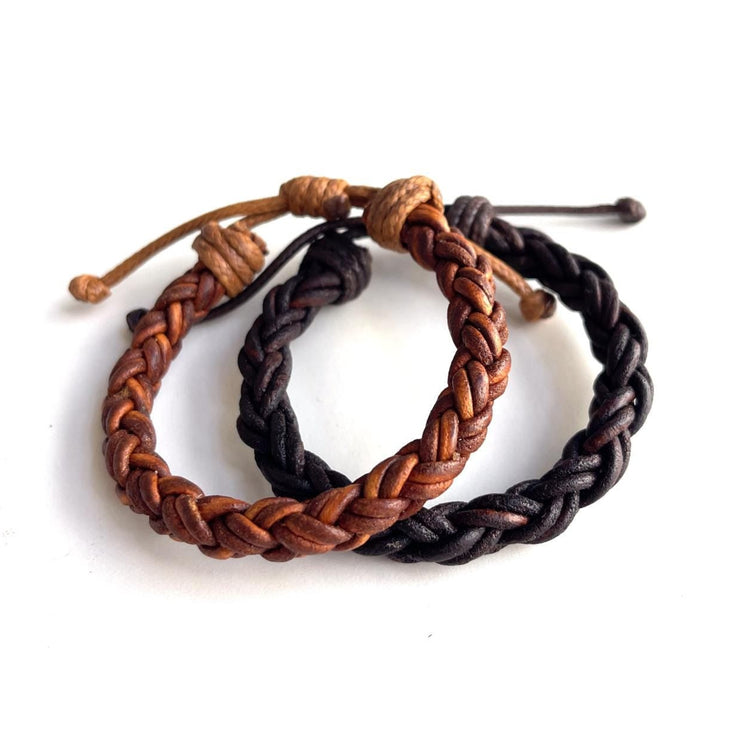 Genuine Braided Leather Bracelets. Black. Thickness 5/16” inches (8 mm). 8-ply braid, 2mm strands.