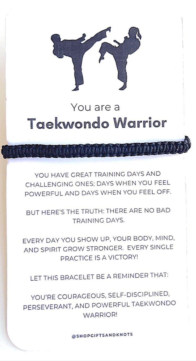 Taekwondo Black Belt Bracelet You are a Taekwondo Warrior Card by Gifts & Knots