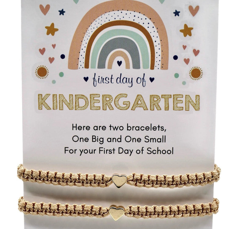 First Day Kindergarten Matching Bracelets Heart Charm Gold