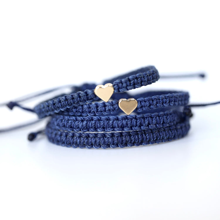 Family Gold Heart Blue Matching Bracelets