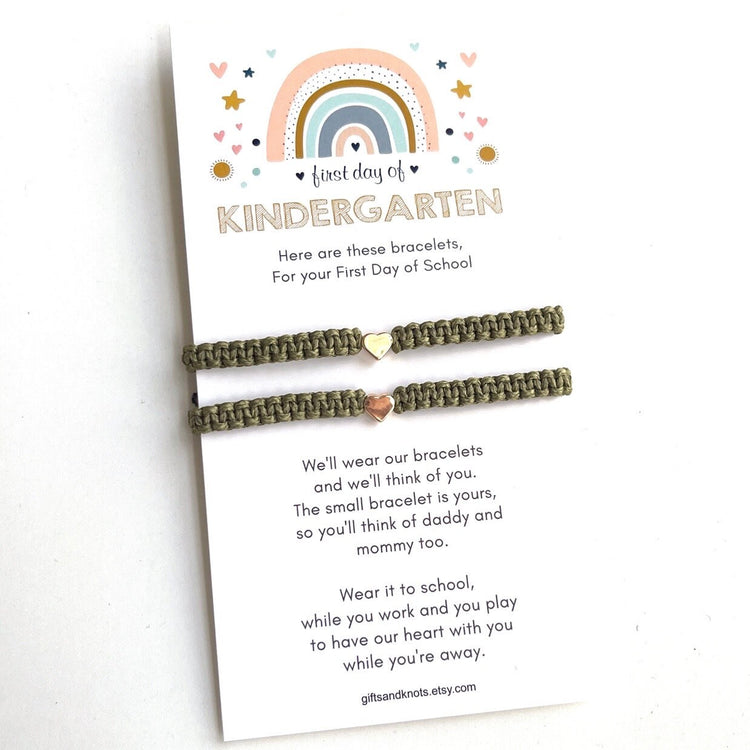 Mommy and Me Heart Olive Matching Bracelets, First Day of Kindergarten