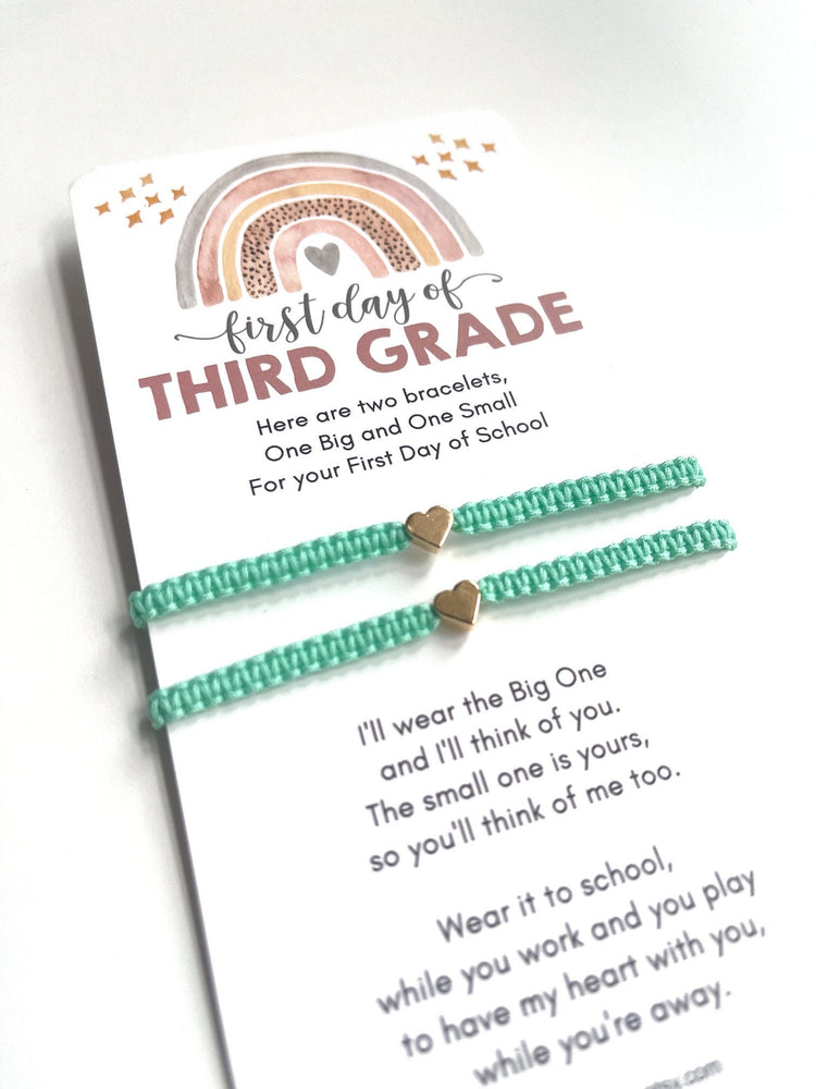 Mommy and Me Heart Mint Matching Bracelets, First Day of Third Grade