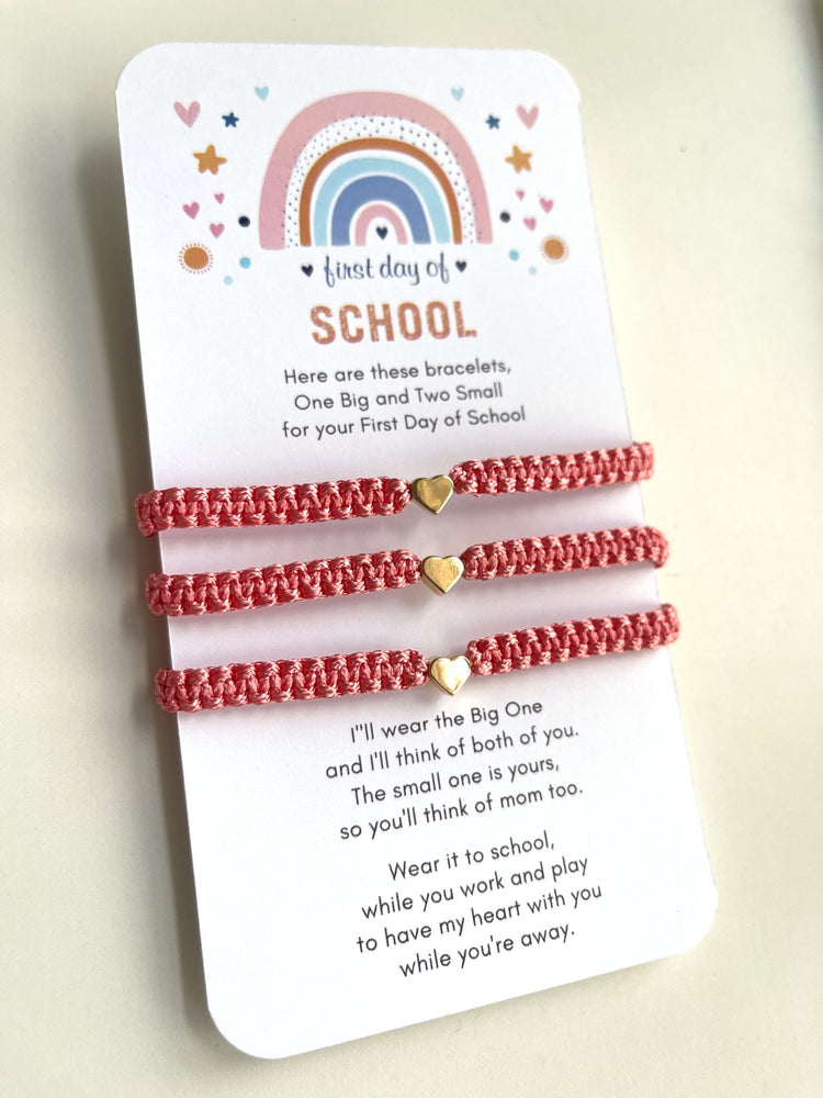 Family Set Heart Coral Matching Bracelets, First Day of School, Heart Matching Bracelet Set for Dad, Mom, & Daughter β Purple Light Pink Sea Green Gold Olive Coral Neon Pink
