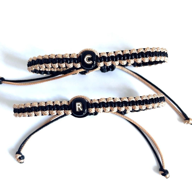Initials Couple Bracelets Dual Tone Black and Gold