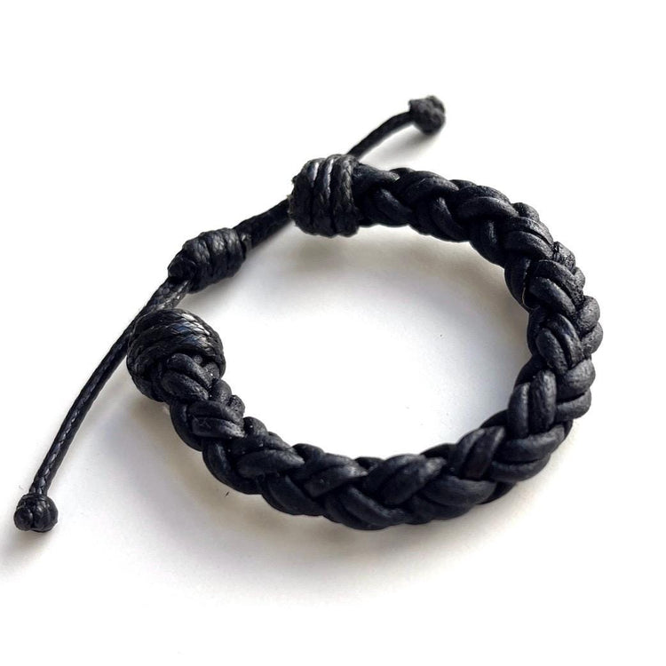 Genuine Braided Leather Bracelets. Black. Thickness 5/16” inches (8 mm). 8-ply braid, 2mm strands.