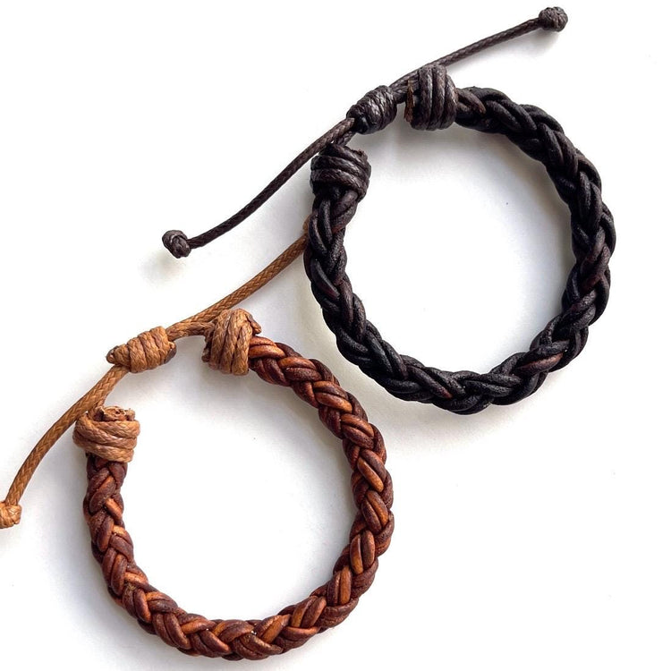 Genuine Braided Leather Bracelets. Black. Thickness 5/16” inches (8 mm). 8-ply braid, 2mm strands.