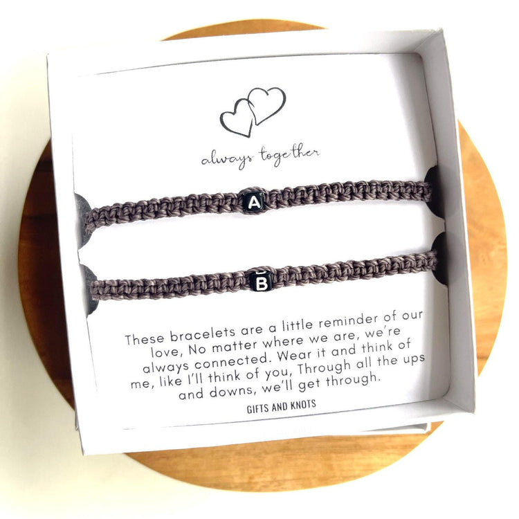 Always Together Couples Bracelet Set - Matching Personalized Bracelets with Message Card - Long Distance Gift for Him and Her