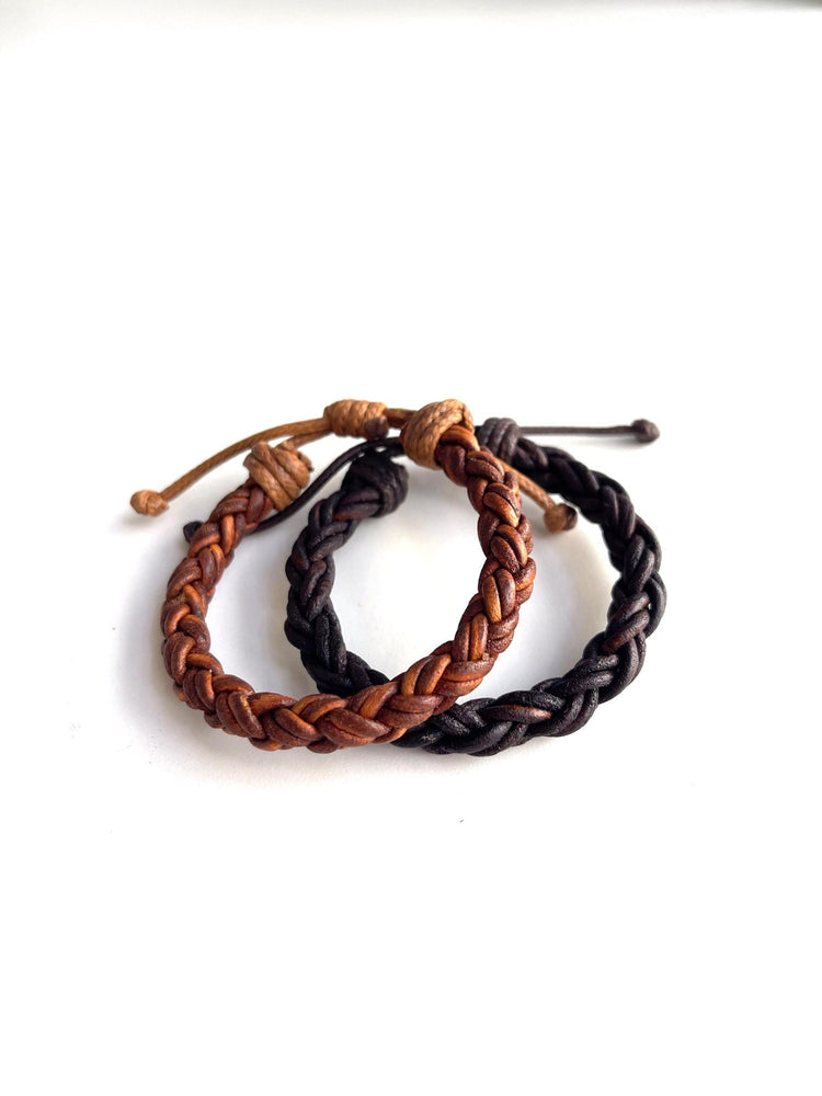 Genuine Braided Leather Bracelets. Black. Thickness 5/16” inches (8 mm). 8-ply braid, 2mm strands.