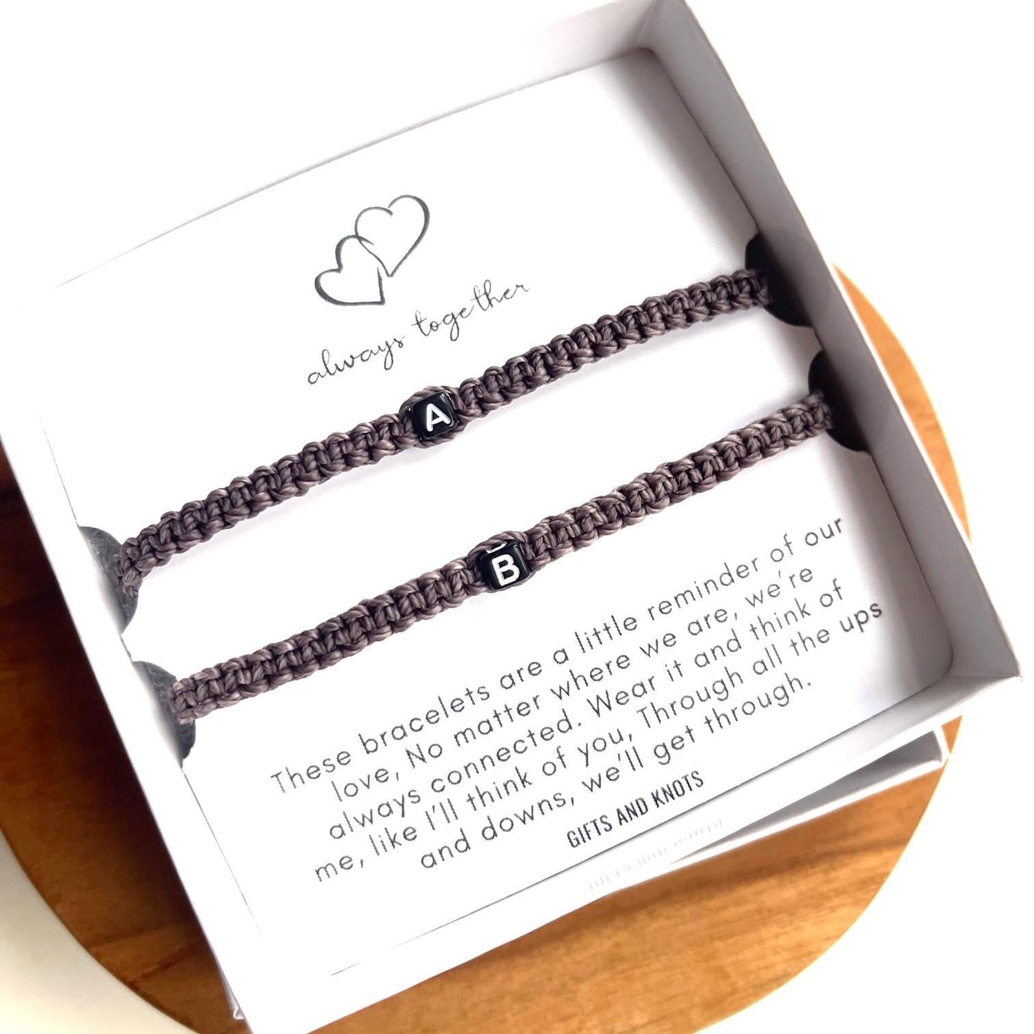 Always Together Couples Bracelet Set - Matching Personalized Bracelets with Message Card - Long Distance Gift for Him and Her