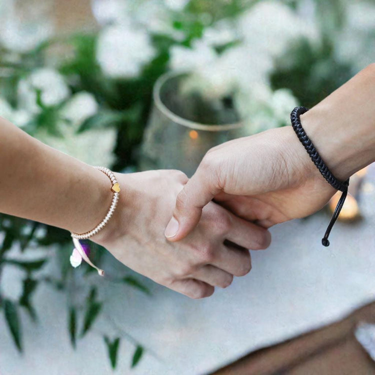 Couples Bracelets, Heart Black and Gold Macrame Bracelets, His and Hers