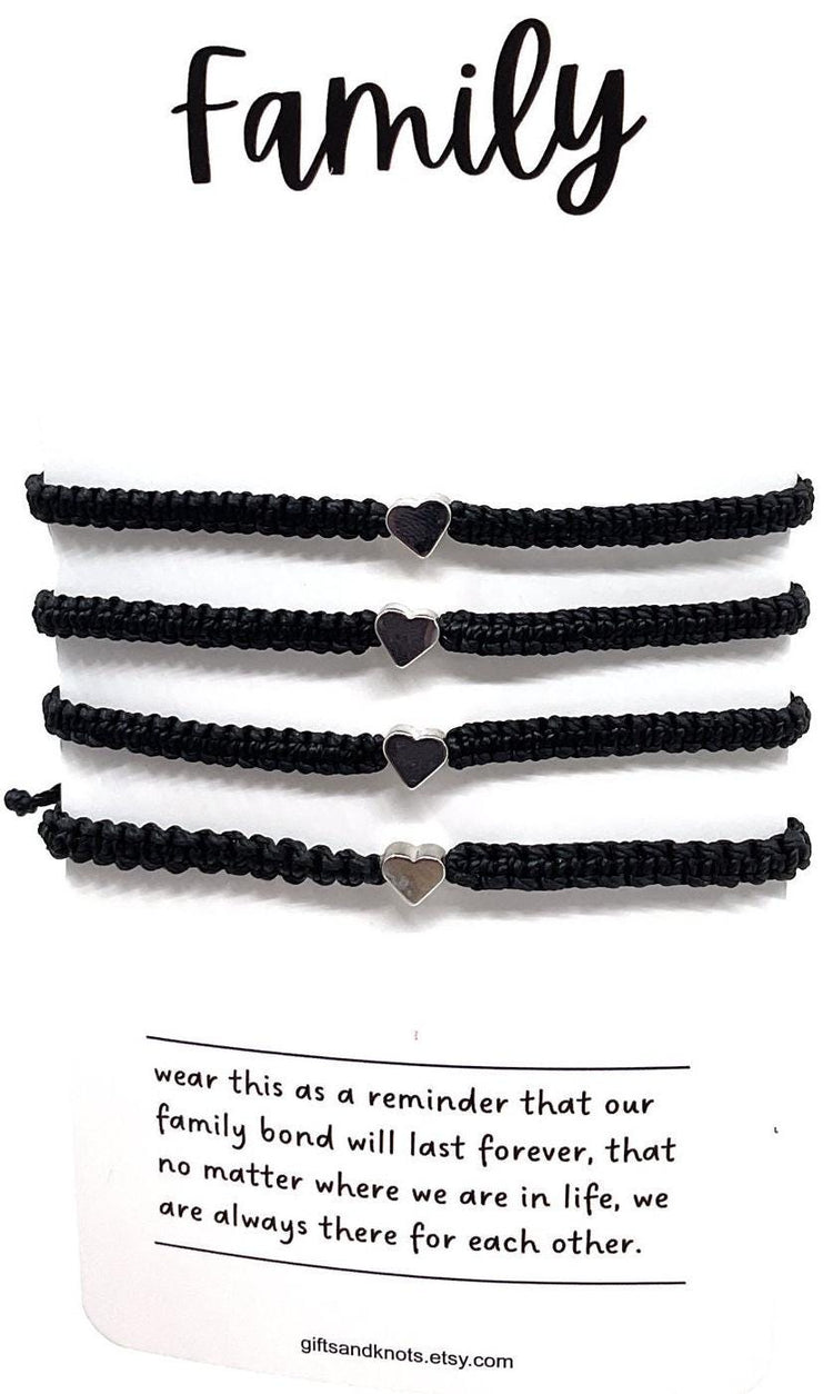 Family Matching Bracelets, Black color, Silver Heart by Gifts & Knots