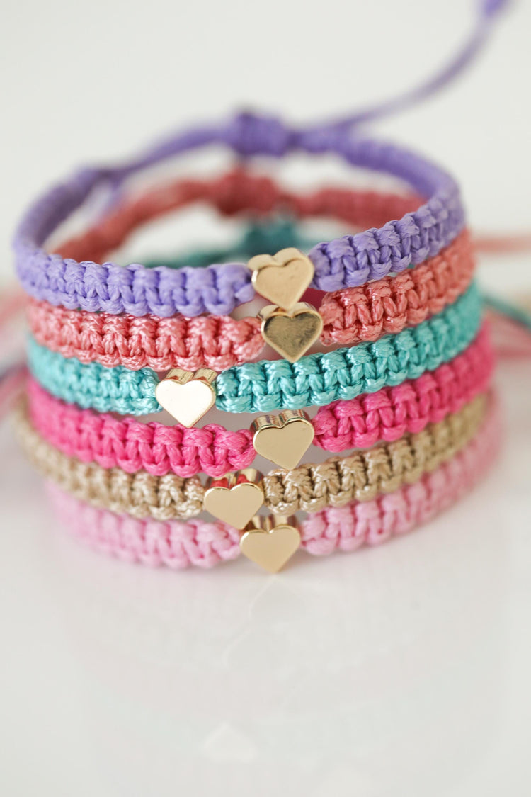 Pastel Colors. Family Set Heart Matching Bracelets, First Day of School, Heart Matching Bracelet Set for Dad, Mom, & Daughter β Purple, Pink, Sea Green, Coral, Fucsia, Gold, Light Pink, Olive.