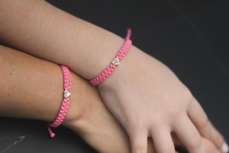 First Day Kindergarten Matching Bracelets Heart Charm Coral