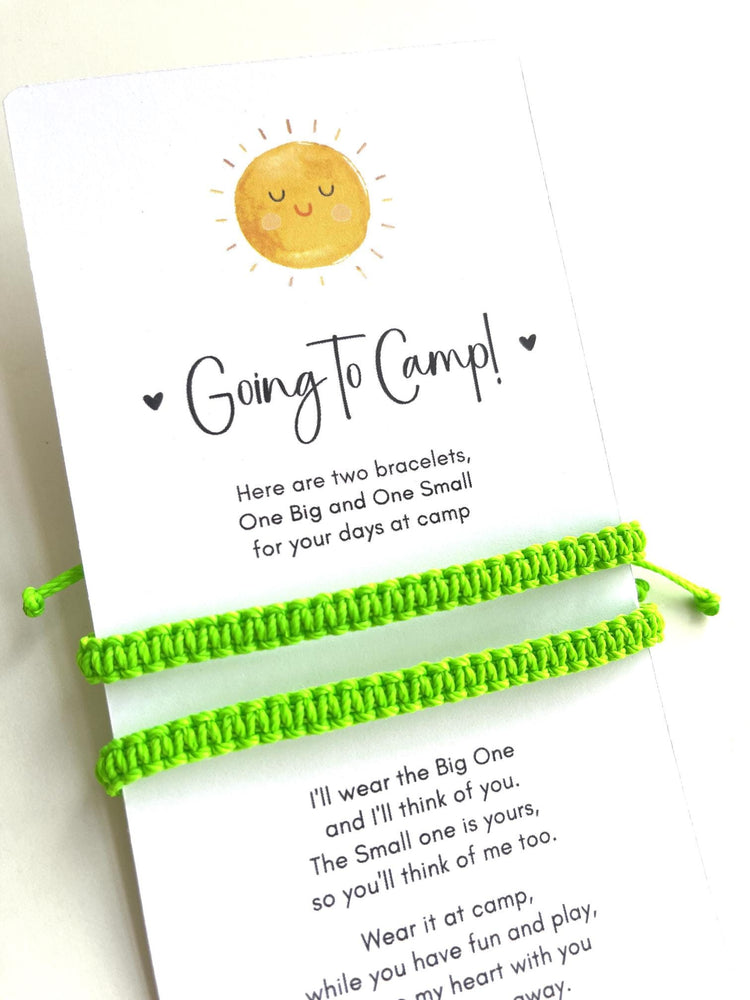 Going to Camp Matching Bracelets, Mommy and Me Adjustable Set, Neon Green Waterproof, First Camp Gift