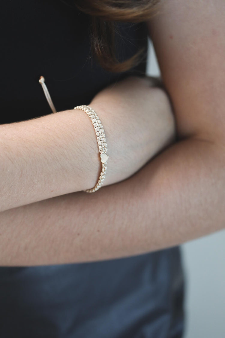 Friendship Bracelets Gold Hearts. Gold color bracelet. Braided macrame, adjustable, waterprood, children-safe bracelets.