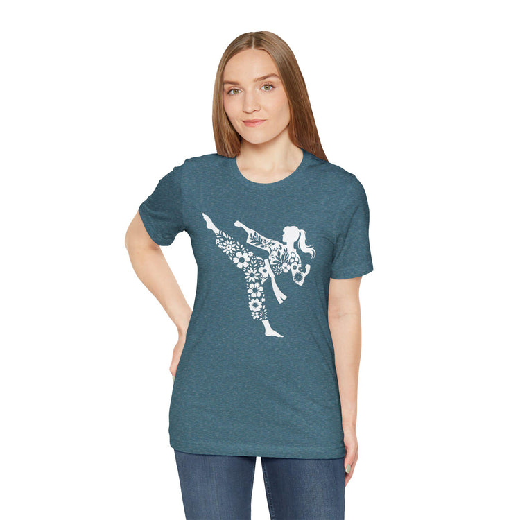 Taekwondo Tee, Floral Martial Arts Girl, Unisex Jersey Short Sleeve Tee