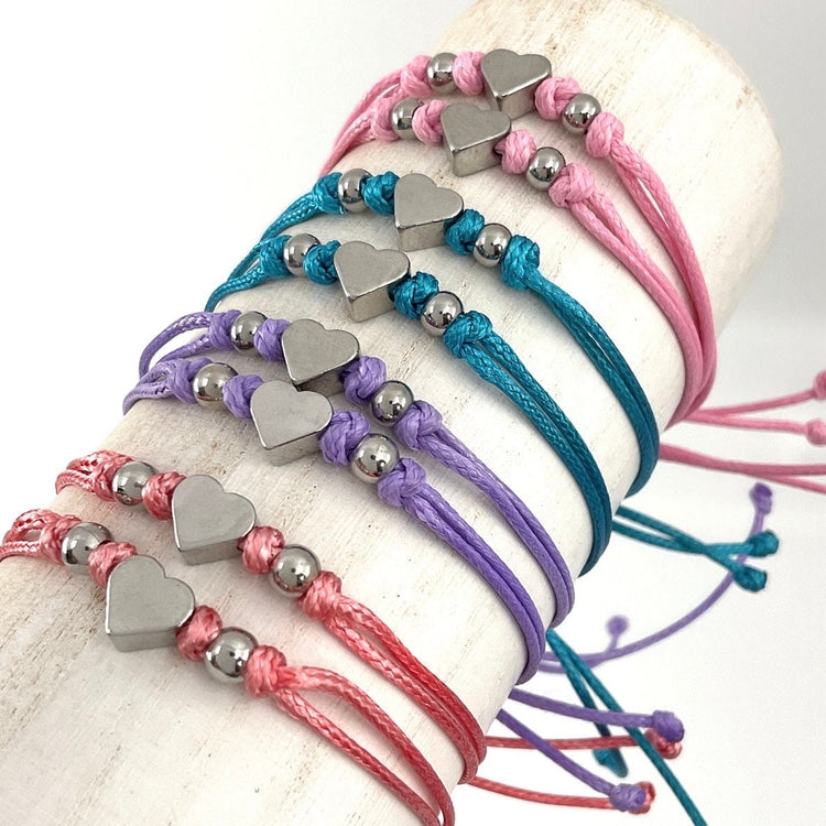 Mommy and Me Heart Silver Heart Matching Bracelets, First Day of Kindergarten