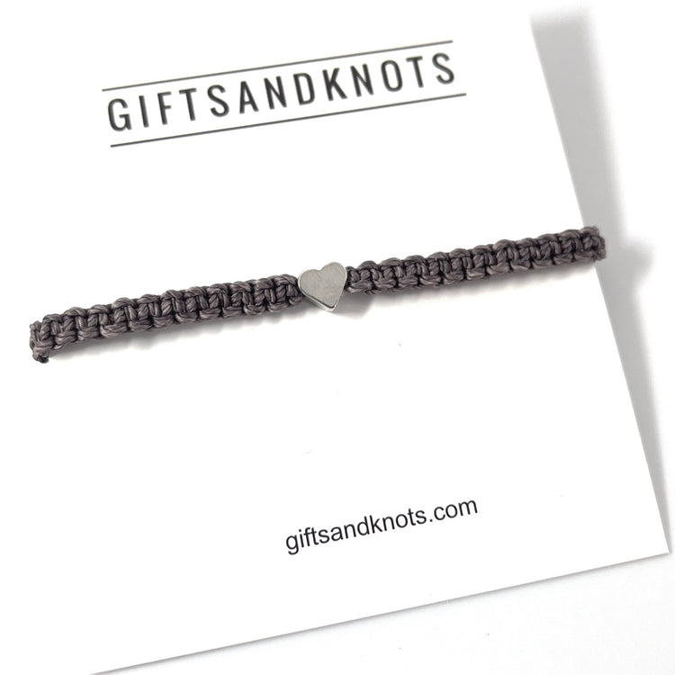 Silver Plated Heart Dark Gray Bracelet - Gifts & Knots