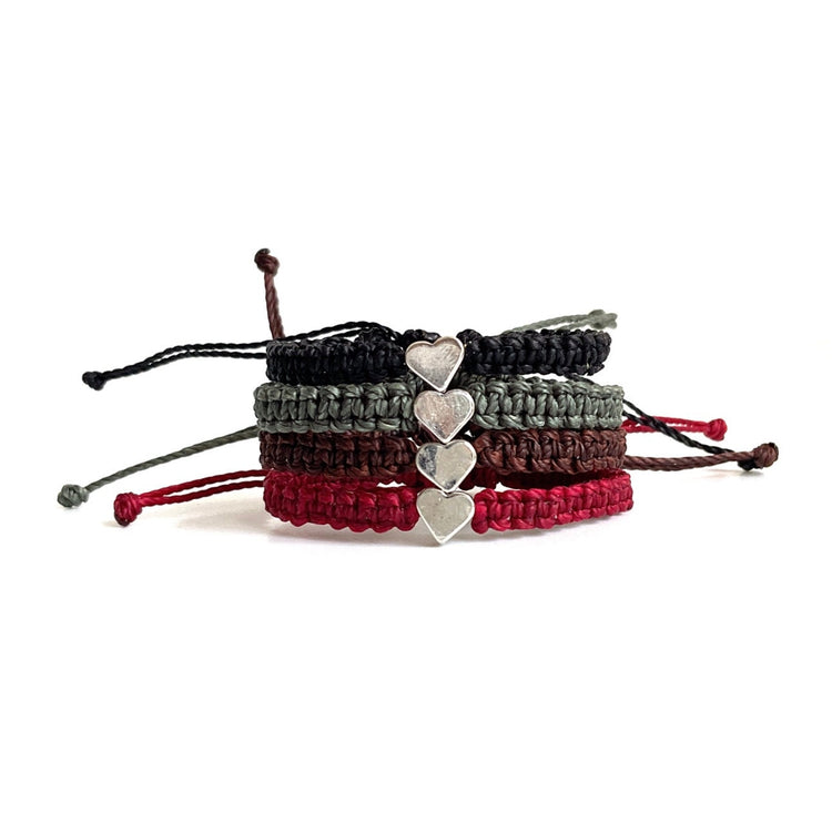 Silver Heart Bracelet Holidays edition. Black, Gray, Burgundy, Red.