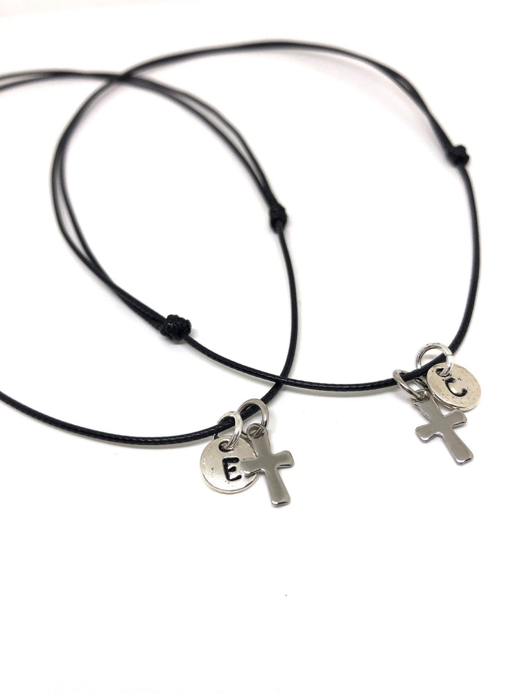 Couple Necklaces, Initials, Stainless Steel Cross Necklaces, Adjustable