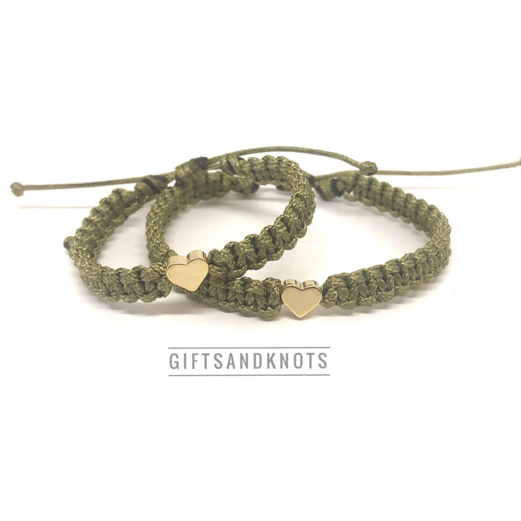 Mommy and Me Olive Heart Bracelet Set