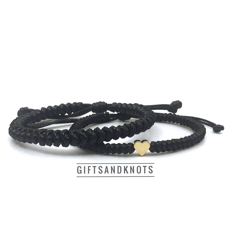 Couples Bracelets, Heart Black Braided Bracelets, Matching Couples Gift