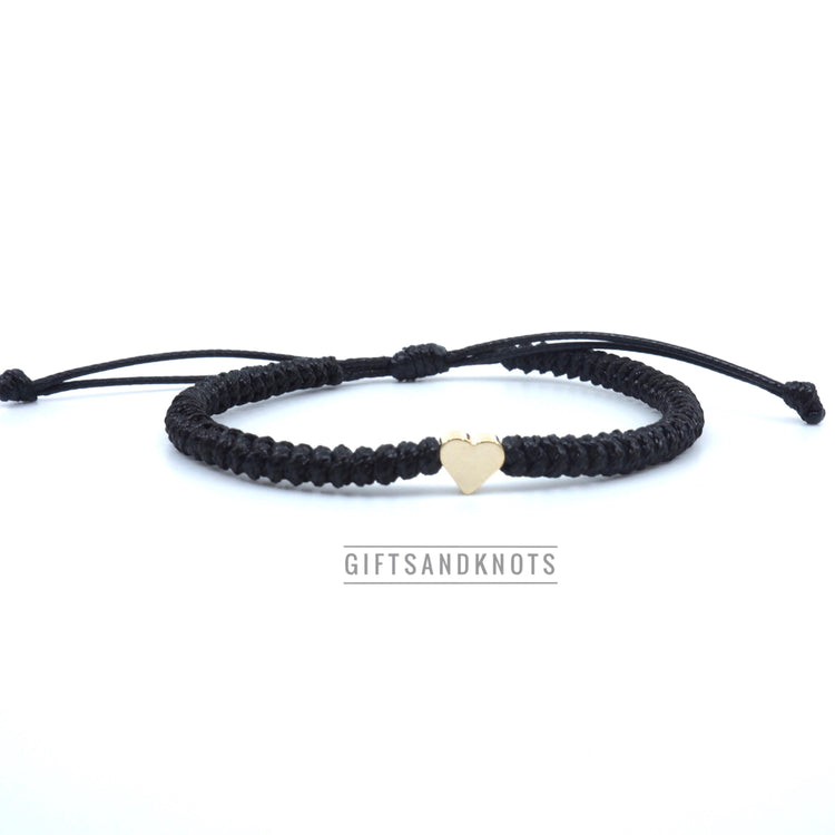 Heart Bracelet Black Braided