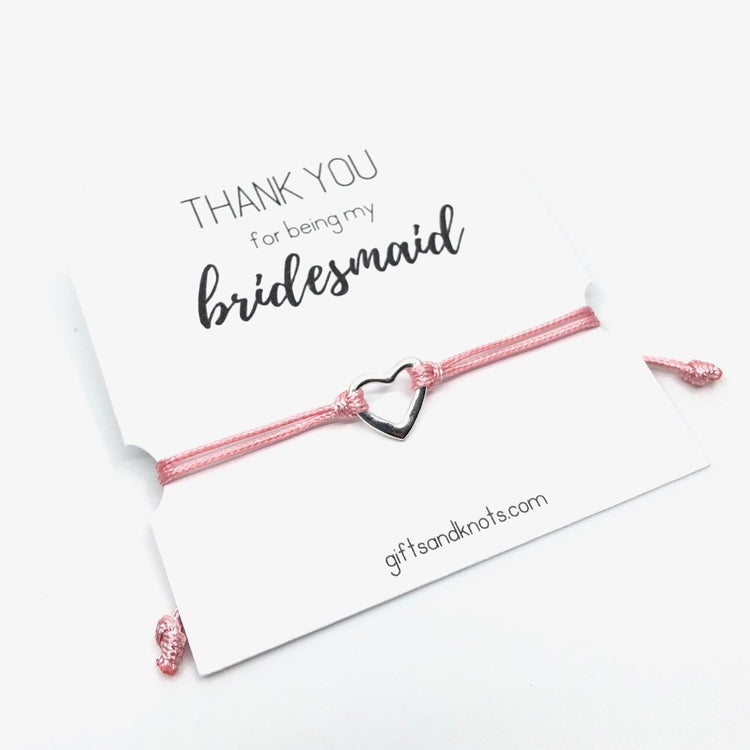 Bridesmaid Sterling Silver Heart Bracelet, Thank you For Being My Bridesmaid - Gifts & Knots