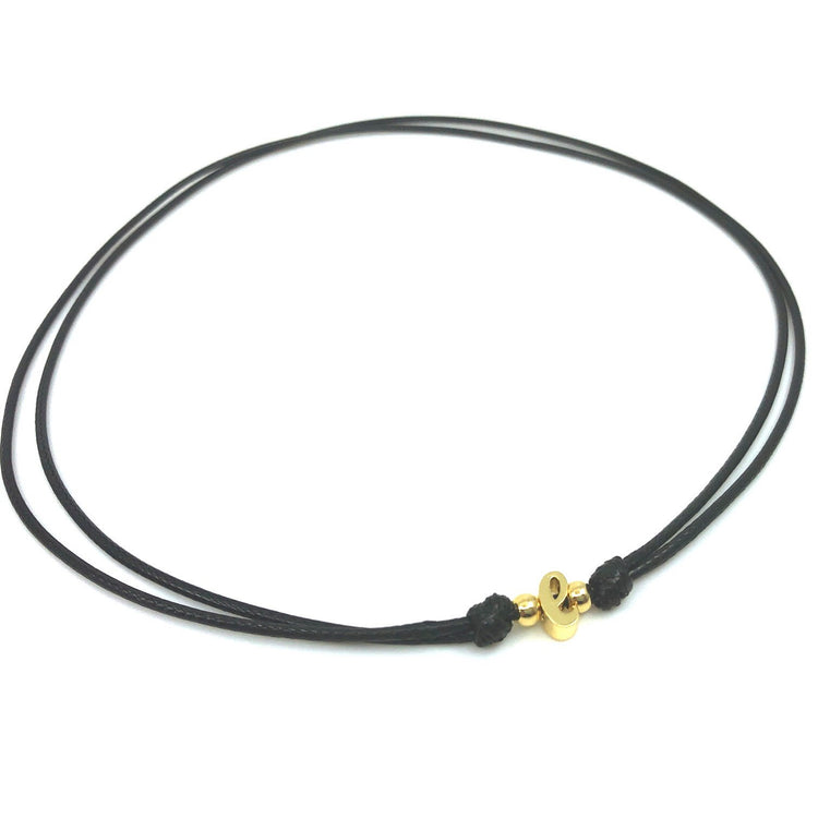 Initial 14K Gold Plated Black Choker Cursive Lowercase Letter - Gifts & Knots