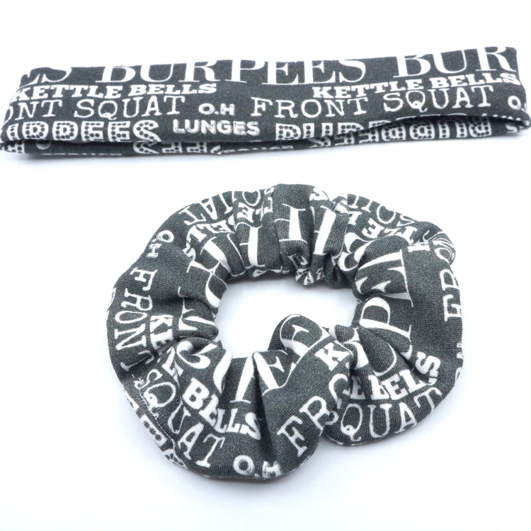 Crossfit Scrunchie and Headband Fitness Black Hair Accesories Gift for Her Crossfit Lover Gift - Gifts & Knots