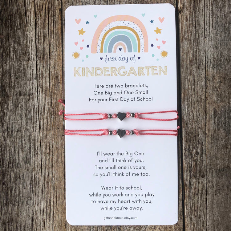 Mommy and Me Heart Coral Matching Bracelets, First Day of Kindergarten