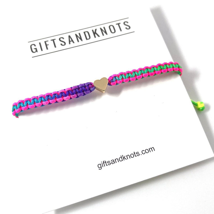 Gold Plated Heart Bracelet Colorful Nylon Rope
