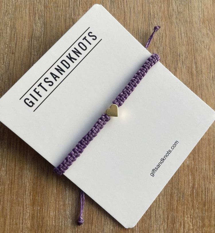 Gold Heart Bracelet Purple Linhasita Rope