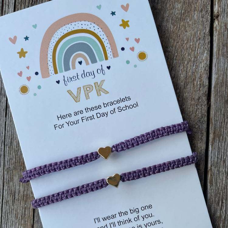 Mommy and Me Heart Purple Matching Bracelets, First Day of VPK