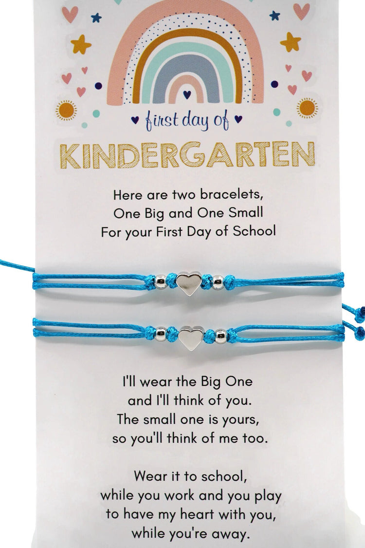 Mommy and Me Heart Teal Matching Bracelets, First Day of Kindergarten