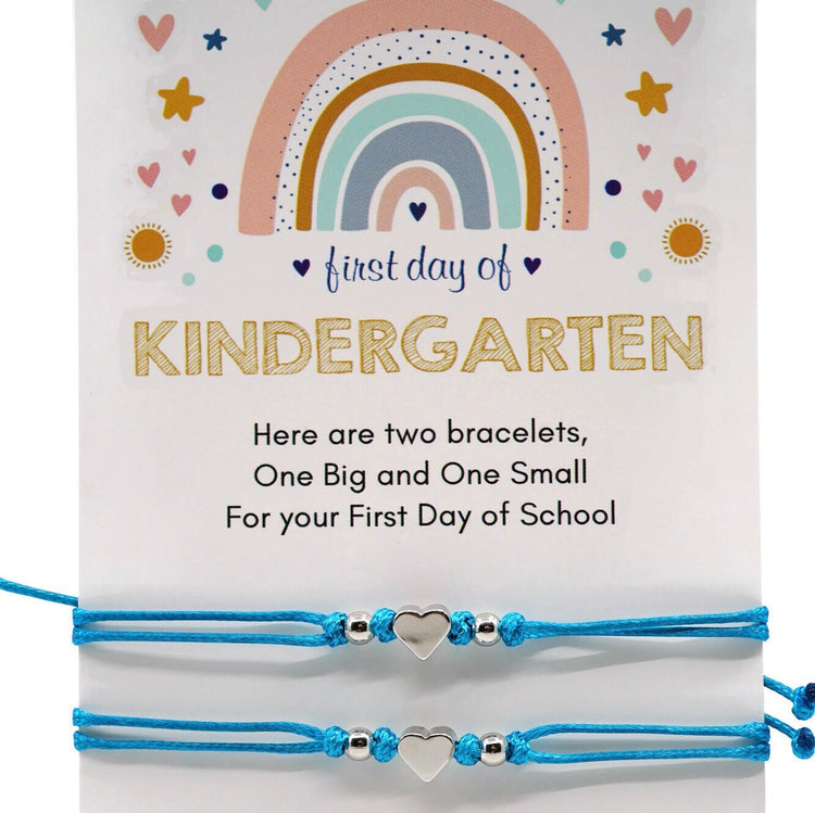 Mommy and Me Heart Teal Matching Bracelets, First Day of Kindergarten
