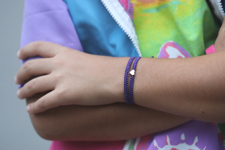 Purple Set of 2 Silver Heart Dark Bracelets