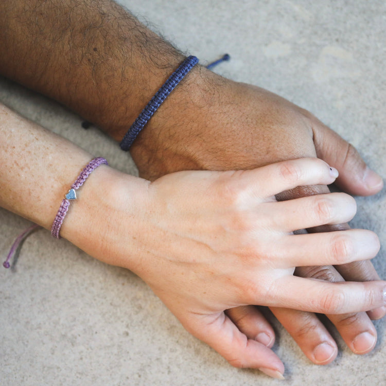 Couple Bracelet Silver Heart Light Purple and Blue