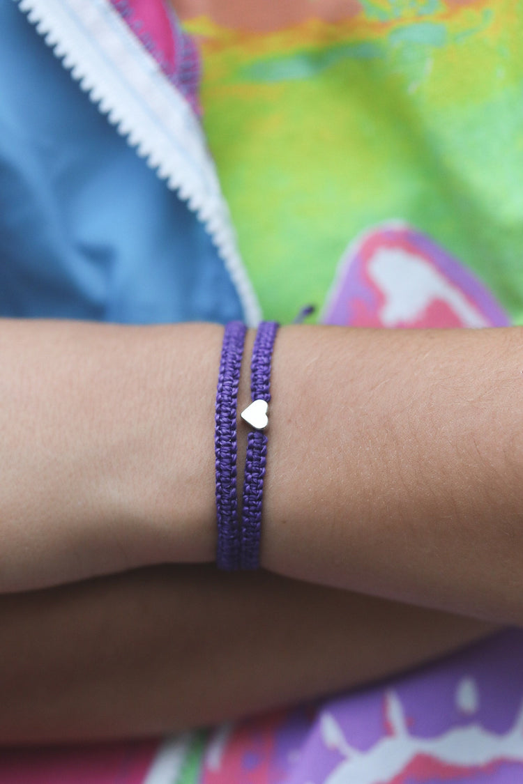 Purple Set of 2 Silver Heart Dark Bracelets