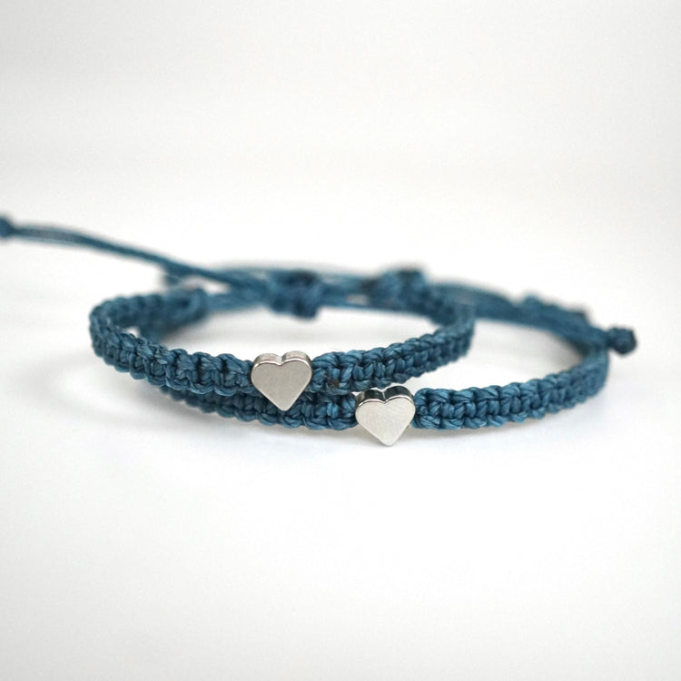 Gold Heart Teal Bracelet Set Mommy and Me