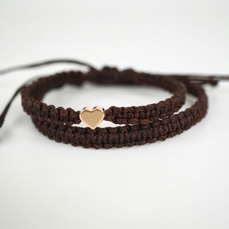 Couple Bracelet Gold Heart Brown