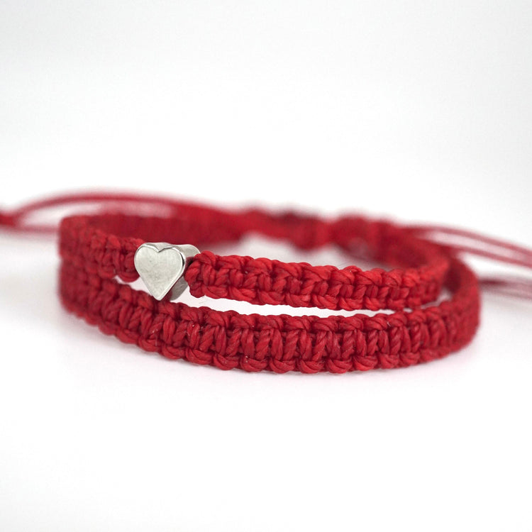 Couple Bracelets Silver Heart Dark Red Matching Bracelets