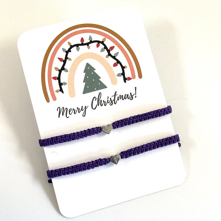 Mommy and Me Silver Heart Purple Bracelet Family Christmas Gifts