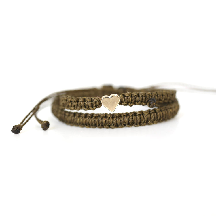 Couple Bracelets Gold Heart Dark Olive Matching Bracelets
