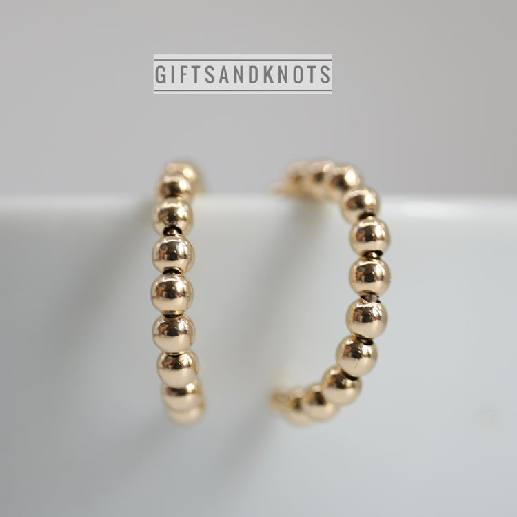 Gold Plated Small Beaded Hoop Earrings