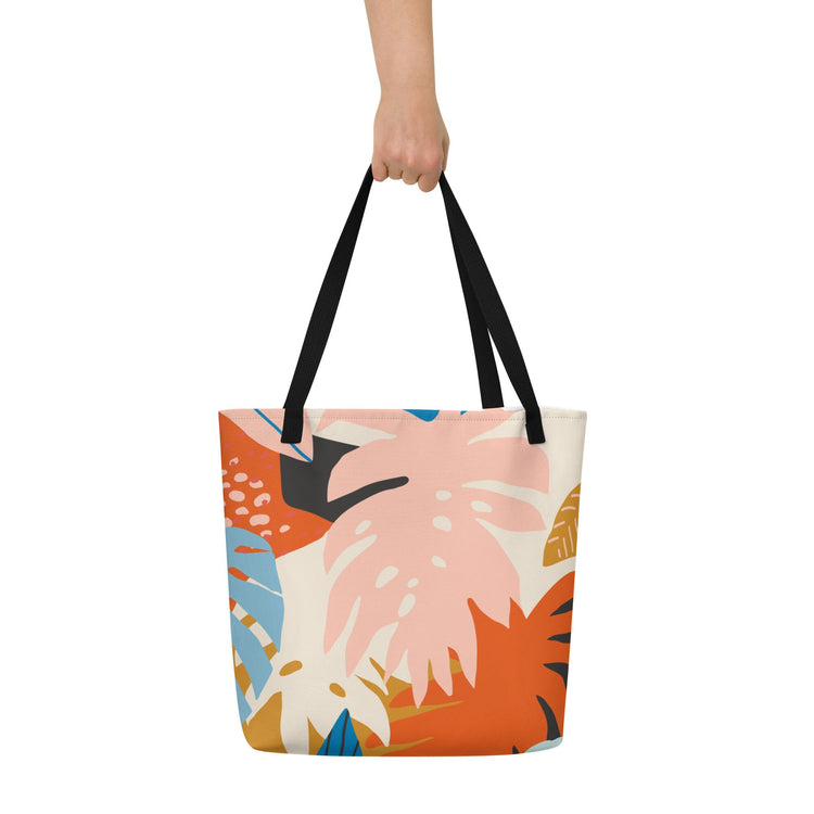 Tropical Leaves Print Large Tote Bag