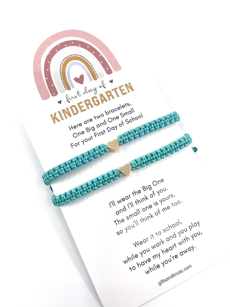 Mommy and Me Heart Seagreen Matching Bracelets, First Day of Kindergarten